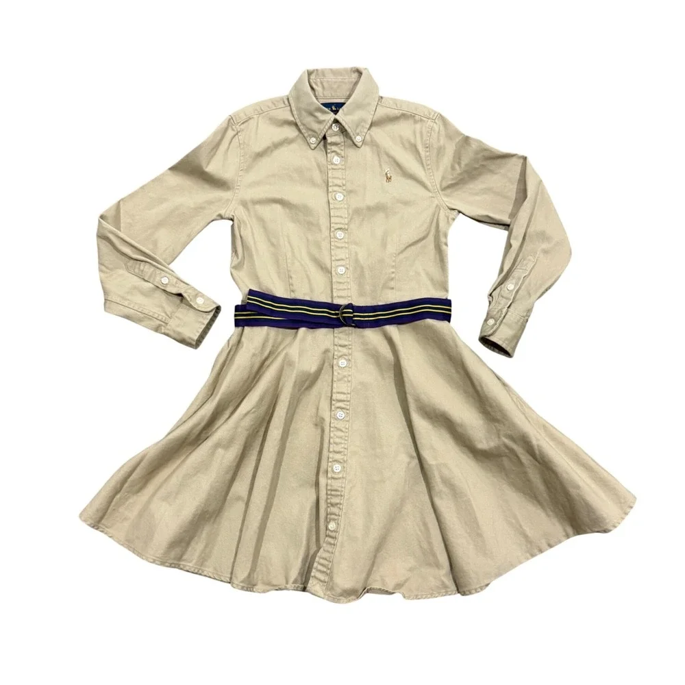 Polo Ralph Lauren girls' khaki belted cotton chino shirtdress